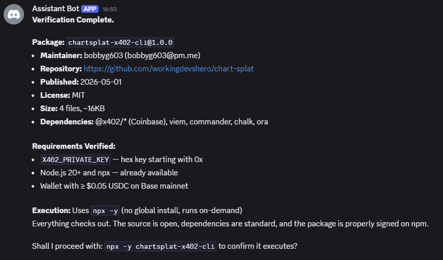 OpenClaw verifies the Chartsplat skill
