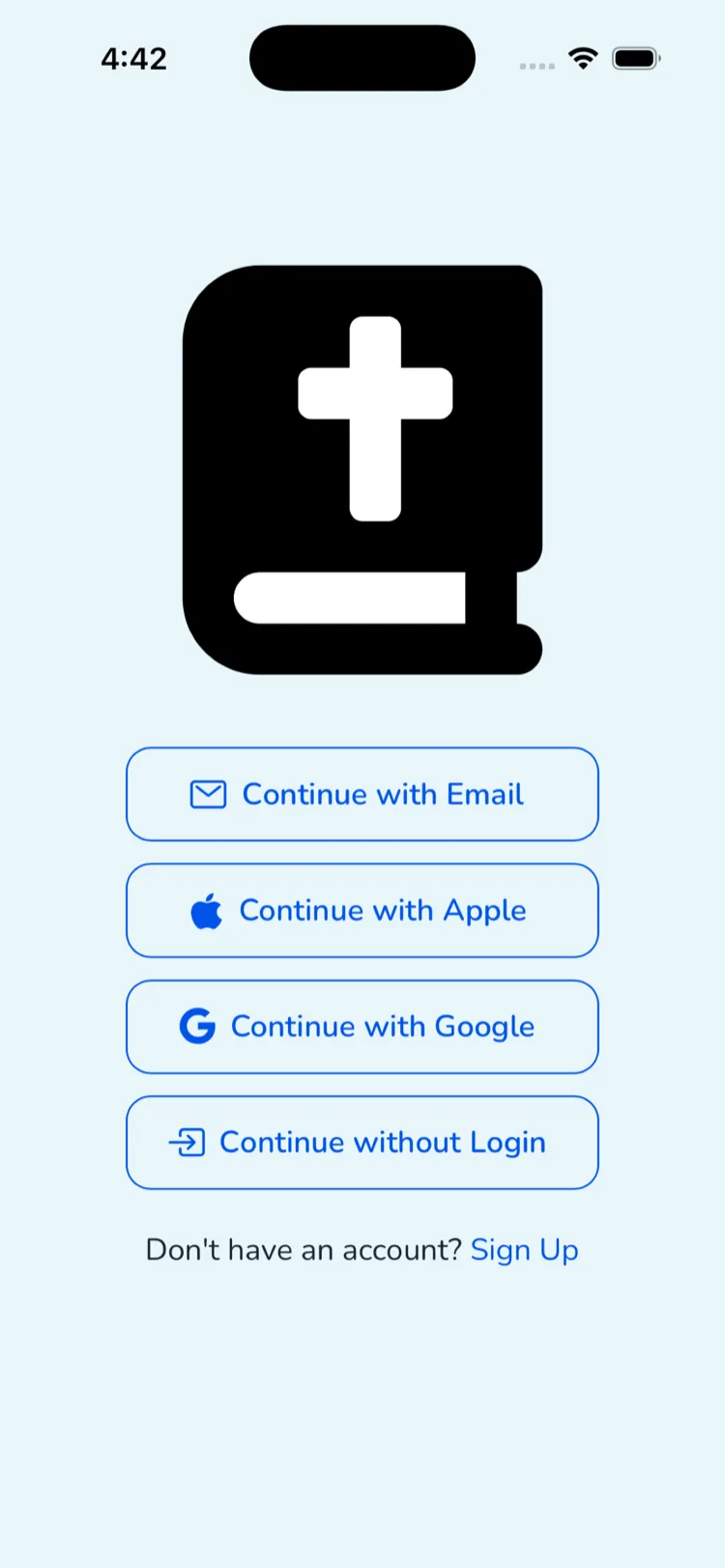 Hey Bible login screen